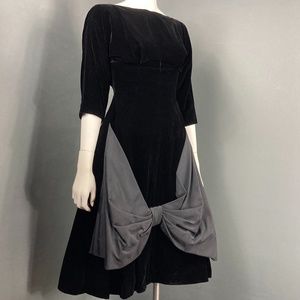 Vintage Black Velvet Hourglass Party Dress